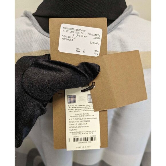 Burberry Charlotte Reversible Solid to Check Wool Cape Light Grey 140*14… - Picture 9 of 9